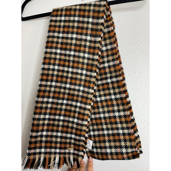 Steve Madden Plaid Fringe Scarf Fall Winter Cozy Brown Black Tan Check Wrap - Picture 4 of 4